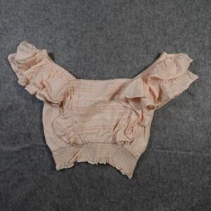 Tularosa Top Womens Extra Small Cropped Blush Pink Smocked Ruffle Feminine